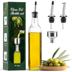 AOZITA 17oz Clear Glass Olive Oil Dispenser Bottle - 500ml Oil & Vinegar Cruet with Pourers and Funnel - Olive Oil Carafe Decanter for Kitchen