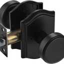 Black Door Knobs with Zinc Camelot Trim, Push Lock for Privacy Bath & Bedroom