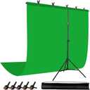 Green Screen Backdrop with Stand for Streaming, 6.5X 10ft (WxH) Protable Green Screen with 6.3 x 6.5 ft Stand kit, Greenscreen Background with Stand Carrying Bag 5 Spring Clamps