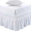 MEILA Wrap Around Bed Skirt Three Fabric Sides Elastic Dust Ruffled 18 Inch Tailored Drop,Easy to Install Fade Resistant-White, Queen/King