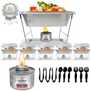 6 x Disposable Chafing Dish Buffet Set – Catering Food Warmers (39pcs) with 6 Food Pans, Covers, Foldable Racks, Fuel Cans & 9 Utensils - Perfect for Buffets, Parties, Events & Food Serving
