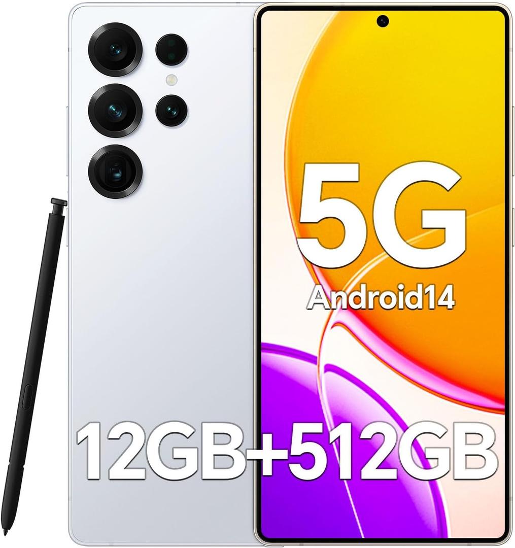 T25 Ultra Unlocked Phones, Built-in Pen,6.9" Full HD+OLED Screen,12+512GB, Snapdragon 888,4050mAh Battery, 48+108MP Camera, Android 14 Cell Phone, 5G Unlocked Smartphone,/Dual-SIM/5G/GPS (Gray)