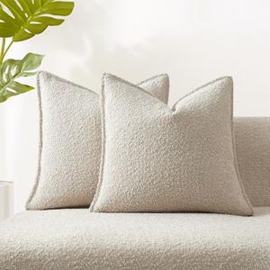 JUSPURBET 24x24 Pillow Covers Set of 2 Decorative Throw Pillow Covers Case for Couch Sofa Bed Soft Boucle Textured Cushion Covers with Hidden Zipper for Home Decor Living Room,Beige