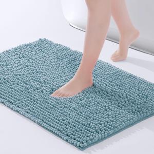 FRESHMINT Chenille Bathroom Rugs Mat 24"x17", Non-Slip Bath Mat for Bathroom Floor, Washable Soft Thick Water Absorbent Microfiber Shower Mat, Blue