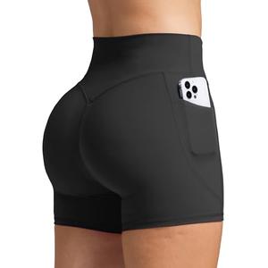 Olmlmt Biker Shorts Women with Pockets High Waisted Spandex Workout Shorts for Yoga Gym Running (Black, M)