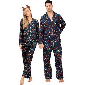 RAISEVERN Couples Christmas Matching Pajamas 2 Piece Women Men Xmas Pjs Soft Pajama Set Long Sleeve Loungewear Warm Sleepwear (XL)