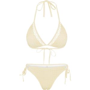 ZAFUL Women's Halter Bikini Set Crochet Triangle Two Piece Bathing Suit Side Tie Swimwear (Large, Apricot)