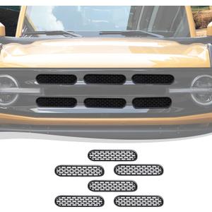 Voodonala for Ford Bronco 2021-2024 Front Grille Inserts Grills Mesh Decoration Cover Trim Cover Compatible With Ford Bronco 2&4Doors 2021-2024 (ABS,6Pcs/set,Matte Black)
