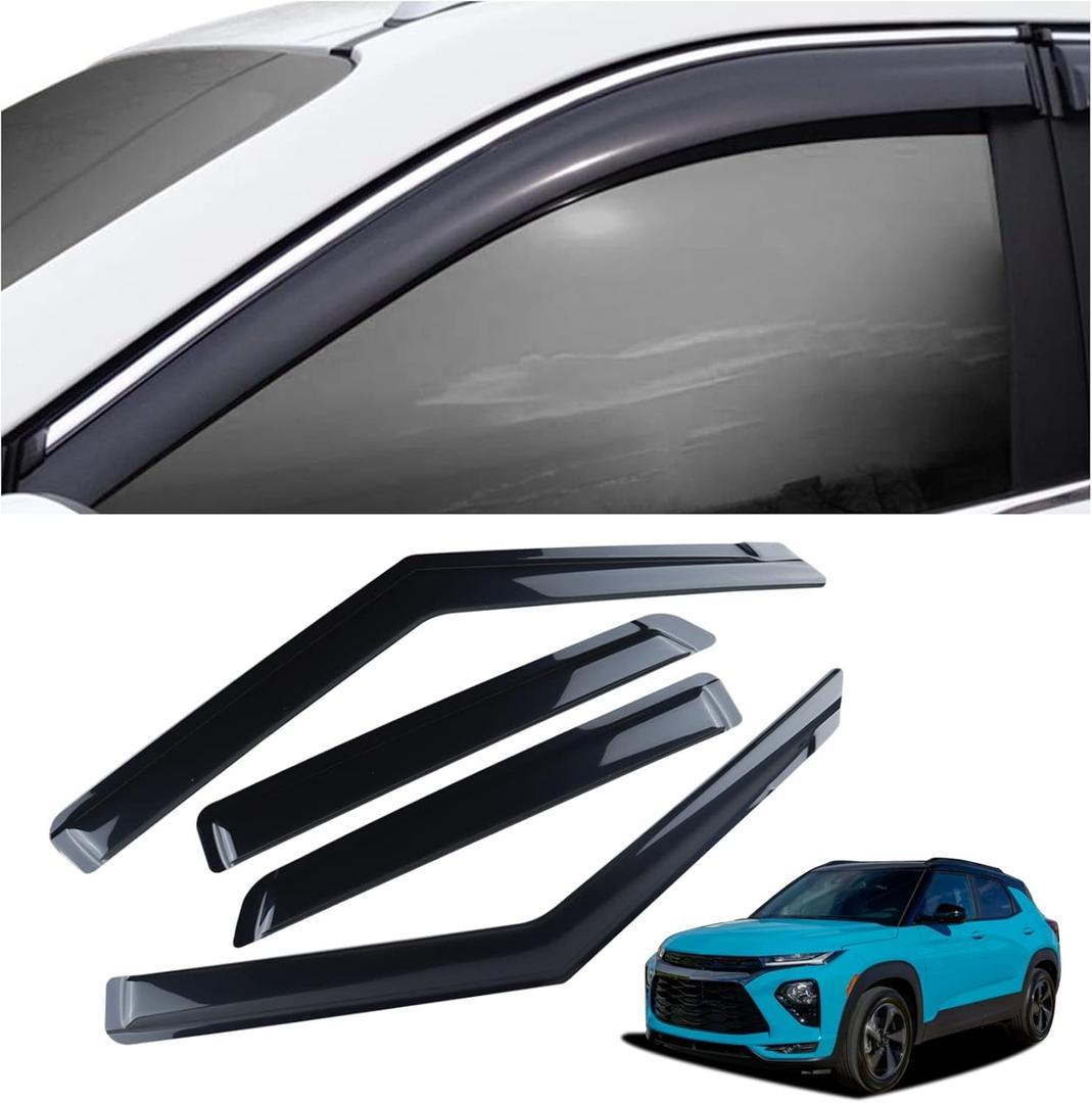 4 Pieces Tape-on Extra Durable Rain Guards Fit for 2021 2022 2023 Chevrolet Trailblazer,Window Deflectors,Window Visors (Smoke Black) 94823