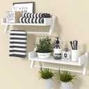 Sumbame Set of 2 Bathroom Shelves Over Toilet, U-Shaped Hanging Shelves for Wall with Towel Bar, 16 Inch Storage Room Shelves, Farmhouse Wooden Shelf for Bathroom, Kitchen, Living Room, Bedroom (White)