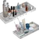 BBK Bathroom Vanity Tray - 2 Pack (7.8" and 11.8") Silicone Bathroom Trays for Counter, Perfume Key Trinket Ring Tray, Decor Soap Dispenser Countertop Tray for Kitchen Sink Organization (Marble Gray)