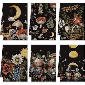 Bencailor 6 Pcs Retro Kitchen Towels 15.7 x 23.6 Inch Farmhouse Vintage Hand Towels Decorative Absorbent Dish Cloth for Bathroom Decor for Cooking Baking Cleaning(Retro Color,Boho)