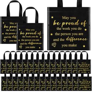 Clysee 50 Pcs Thank You Gift Bag Bulk Small Employee Appreciation Gifts for Coworker Bags with Handle Black Gold Inspirational 8 x 8 Inch Party Favor Staff Party