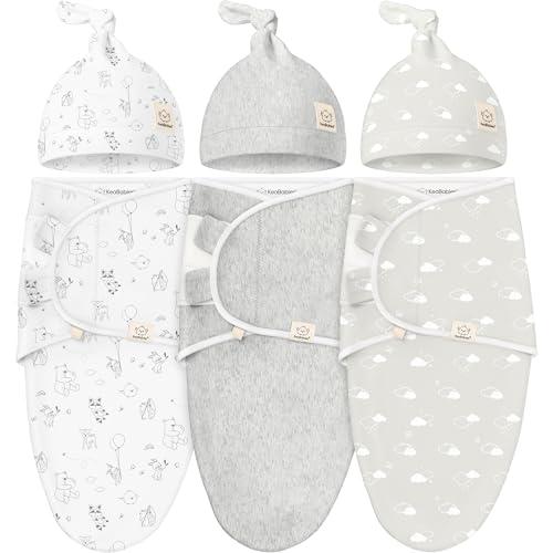 KeaBabies 3-Pack Organic Swaddles for Newborns Girls, Boys with Hats - Soft Cotton Baby Sleep Sacks 0-3 Months, Breathable Baby Hats and Swaddles 0-3 Months, Newborn Essentials Must Haves (Aspire)
