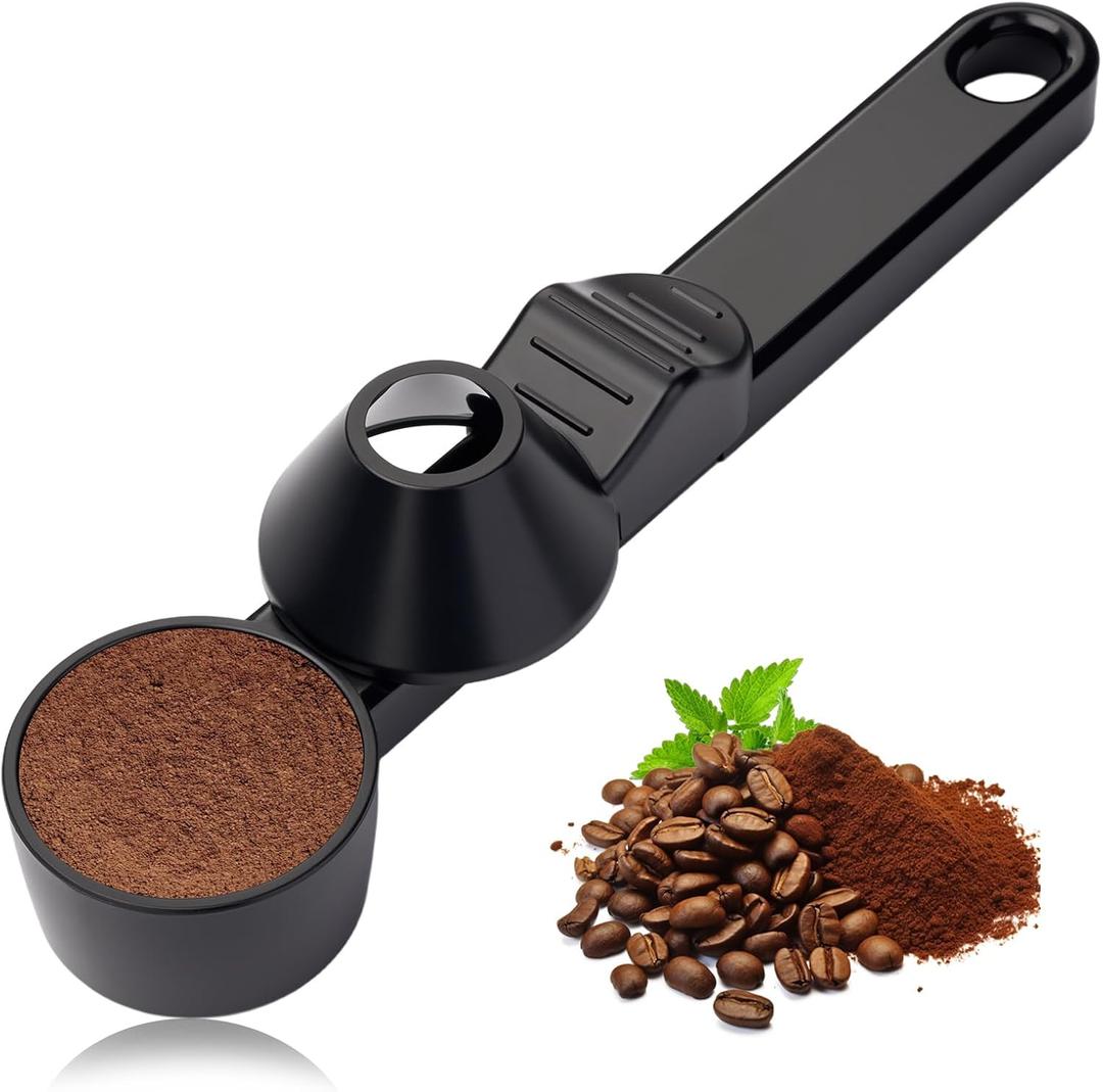 3 x Coffee Scoop with Funnel for Ground Coffee, Protein Powder & Tea, for Reusable K-Cup Refillable Pods, 2 Tablespoon Mess-Free, Funnel Design Prevents Spills (Black, 1 Pack)