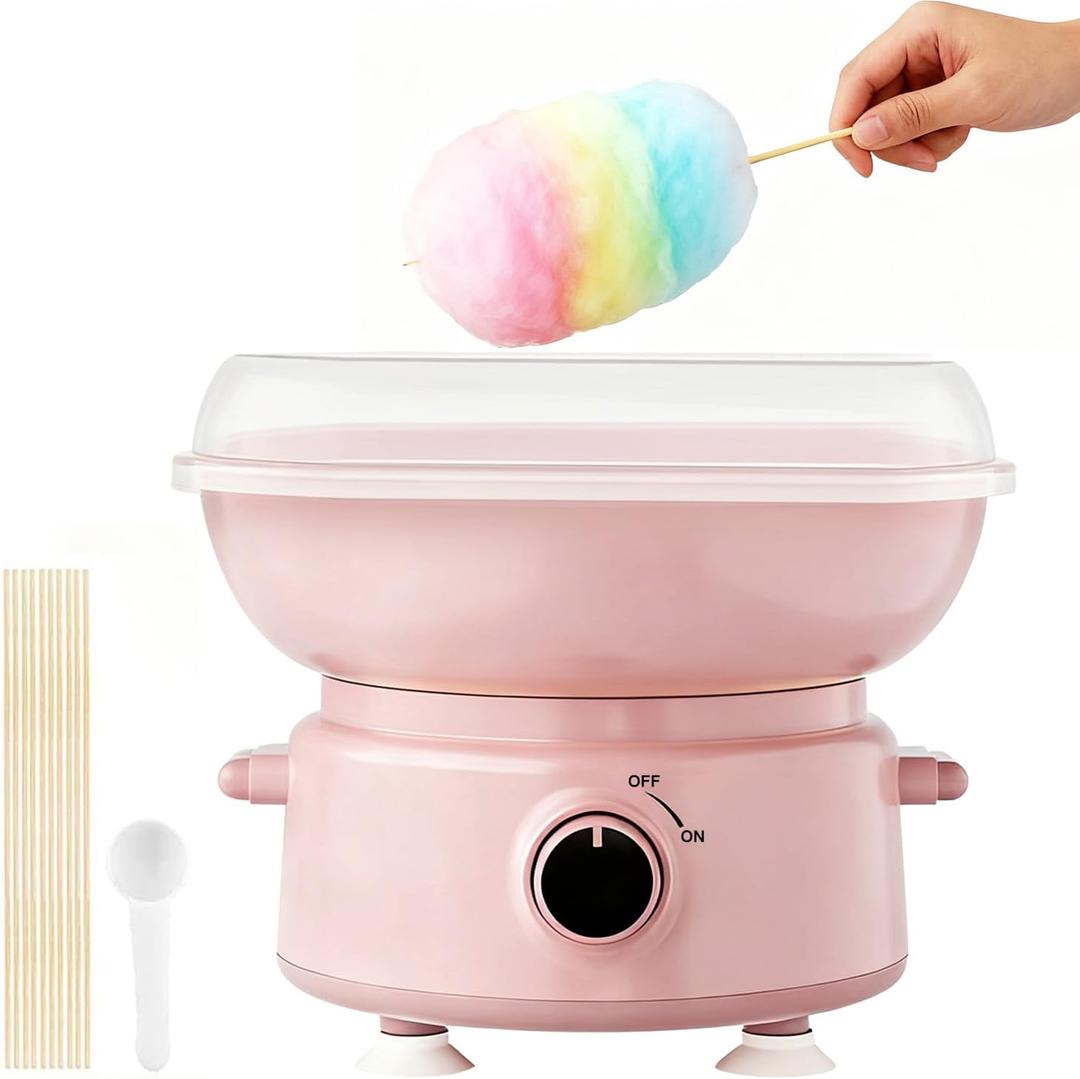 Cotton Candy Machine for Kids & Family, Mini Cotton Candy Maker with 10 Sticks & Sugar Scoop, Home Birthday Family Party Christmas Gift (Pink)