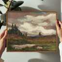 KISSFOX Framed Wall Art Vintage Wall Decor Hills Pond Clouds Canvas Art Landscape Pictures Countryside Paintings Impressionist Artwork Scenery Prints For Living Room Bedroom