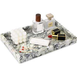 Marble Bathroom Vanity Tray, Natural Luxury Vanity Home Kitchen Bathroom Table Tray, Stone Decorative Countertop Dresser Trays for Key Coffee Perfume Jewelry Makeup (Green Emerald, 12"x 8" x1.2")