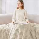 BEDELITE Full Size Blanket for Bed, 300GSM Soft & Warm Fleece Beige Blanket, Decorative and Giftable Striped Blankets for Women, Men, 84"x90"