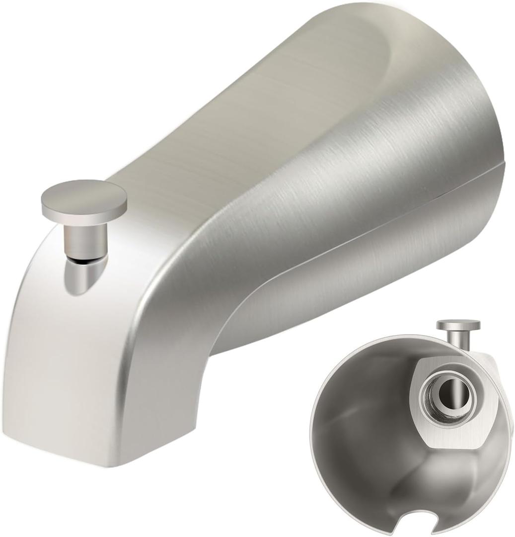 5 1/4 Inch Bathroom Brushed Nickel Tub Spout with Diverter, for 1/2'' IPS Inside Thread, Bathtub Faucet for Wall Front Mount, Bath Tub Faucet Compatible with Westbrass E531D-1F-62