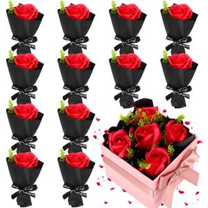 12 Pcs Valentine's Day Plastic Rose Bouquet Artificial Mini Preserved Rose Bouquet Mini Fake Foam Single Flower Gift for Women Girlfriend Mom Wife Grandma Anniversary