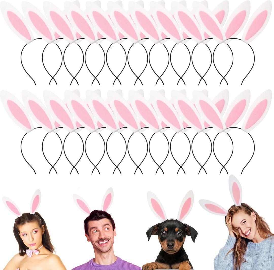 XunYee 24 Pcs Easter Bunny Ears Headbands Felt Rabbit Ears Hairbands for Easter Cosplay Party Bunny Costume for Adults Halloween Party Favors