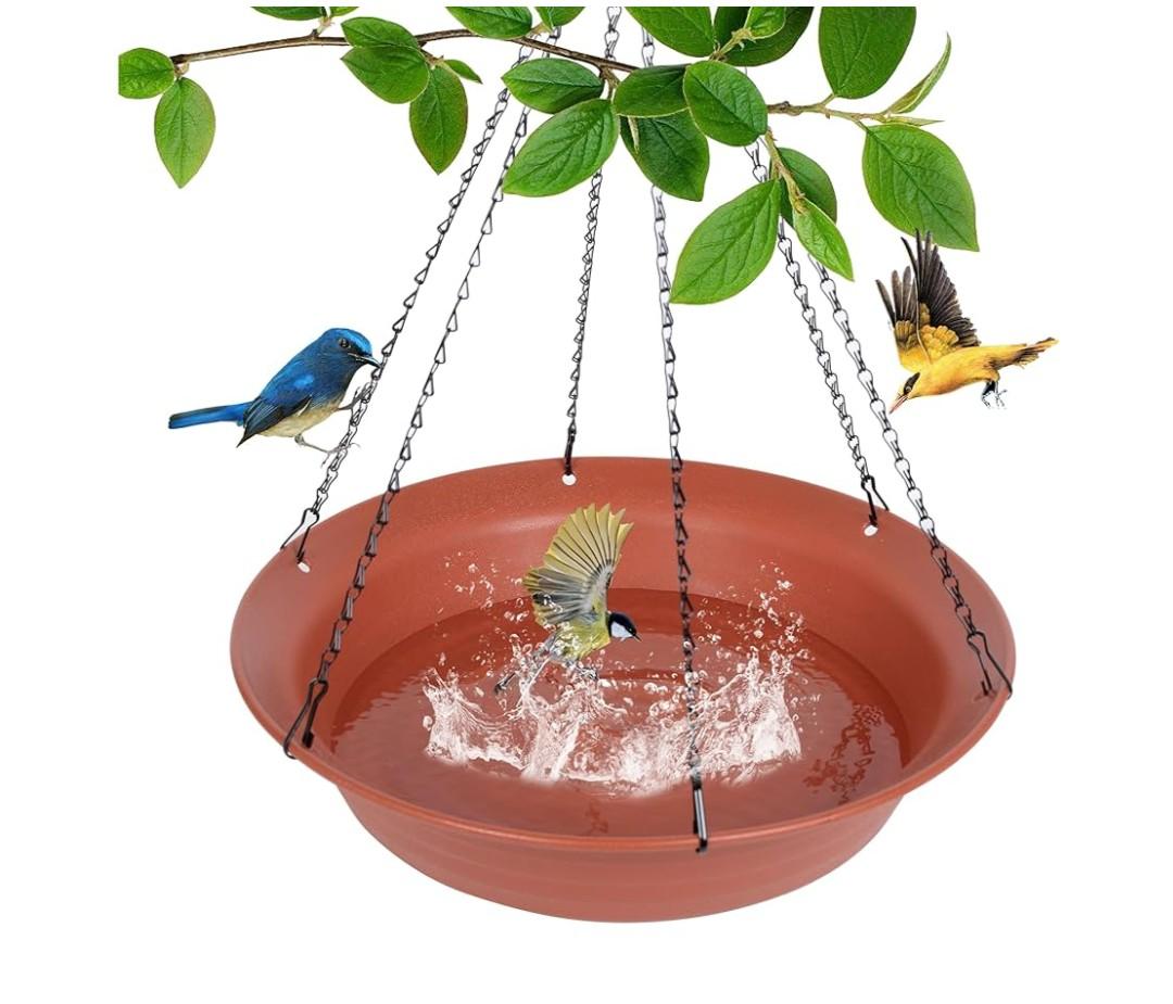 Afrine Hanging Bird Bath for Outside, Hanging Bird Water Feeder for Outdoor, Birdbath Bowl, Birdbaths for Outdoors Balcony Window Backyard Garden, Small Large Wild Birdfeeder Tray (12", Terracotta)
