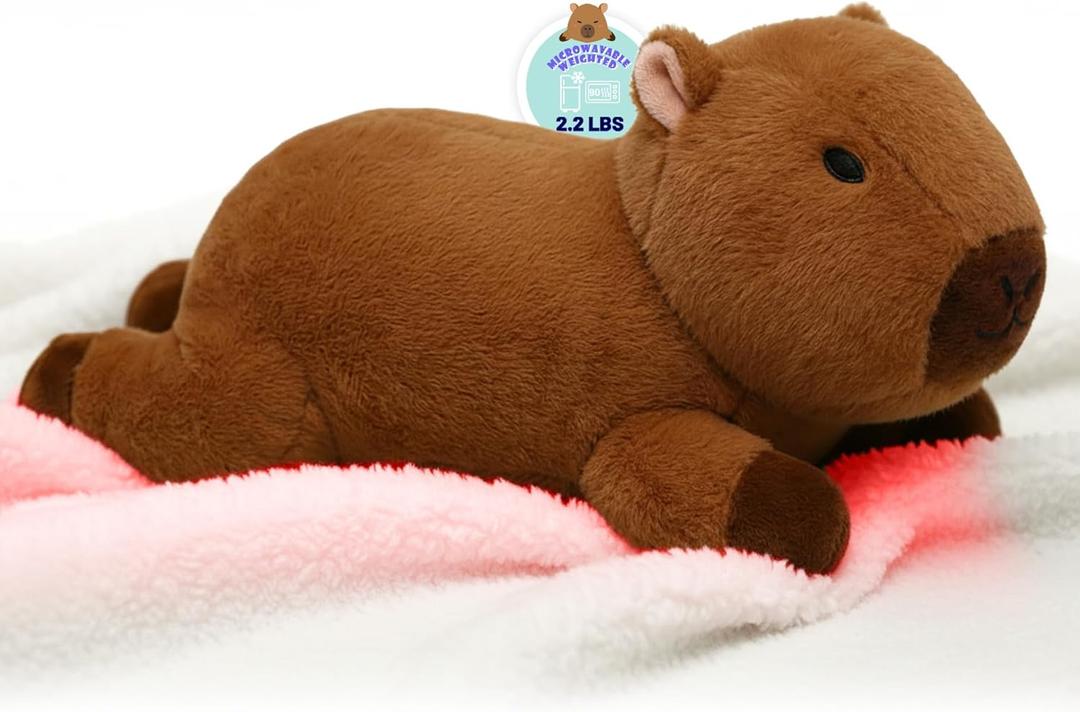Weighted Heating Capybara Stuffed Animal - 2.2lb Weighted Heated Stuffed Animals 17in Microwave Warmth Hugs Capybara Plush Heatable & Coolable Pads for Kids Period Girl Adults Valentines Animal Plush