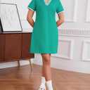 Women's Polo Dress Short Sleeve Lapel V Neck Collar Tennis Golf Mini Dress Casual Summer Workout Wear with Pockets (Medium, Green Teal)