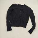 Women's Button Front Long Sleeve T Shirt Crew Neck Ribbed Knit Cardigan Open Front Slim Fitted Casual Tops (Black)