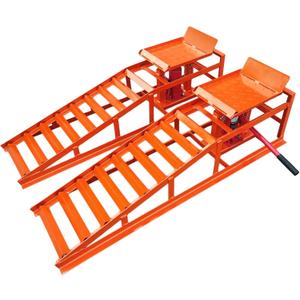 2 Pack Hydraulic Car and Truck Service Ramps,11023 Lbs (5 Tons), Low Profile Car Lift Service Ramps for Oil Changes, Adjustable Lift Height 9.8" to 16.21", Home Garage,Vehicle Auto Garage (Orange)