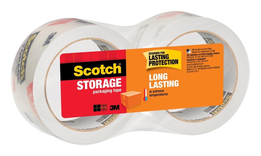 Scotch Storage Packaging Tape, 1.88 in 54.6 yd (48 mm x 50 m) (2 Rolls)