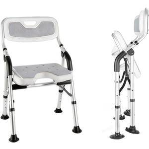 DEWEL Foldable Shower Chair for Elderly and Disabled, Folding Shower Seat with Armrests and Back Height Adjustable, Aluminum Alloy Bath Seat for Inside Shower, 330lbs Capacity(Gray)