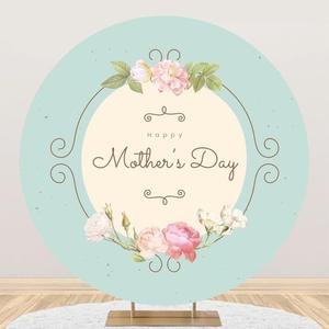 Renaiss 6.5x6.5ft Happy Mother's Day Round Backdrop Cover Pink Rose Flowers Green Mother's Day Circle Photography Background Feliz Da De La Madre Mother's Day Party Decors Arch Photo Booth Props
