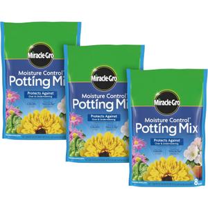 Miracle-Gro Moisture Control Potting Mix - Plant Soil For Container Plants, Protects against Over- and Under-Watering, 8 qt. (3-Pack)