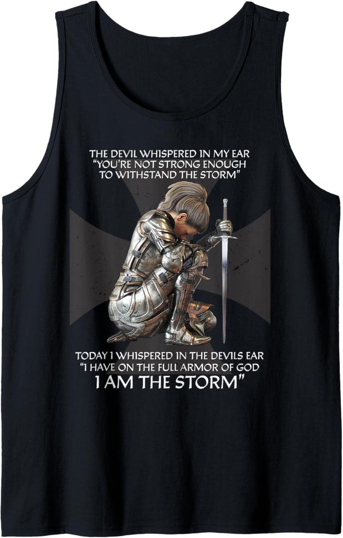 I Am The Storm Faith Verse Christian Cross Religious Graphic Tank Top, L