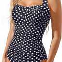 Tempt Me Women Tummy Control One Piece Swimsuits Push Up Slimming Bathing Suits Halter Vintage Swimwear (Large, Black Polka Dot)