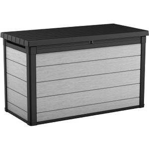 Keter Denali 200 Gallon Resin Large Deck Box with Double Wall 20mm Panels - Paintable and Drillable-Organization and Storage for Patio Furniture and Outdoor Items, Grey & Black