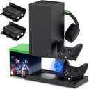 YUANHOT Vertical Cooling Stand Charging Station for Xbox Series X Console & Controller, Fan Cooling System for Xbox Series X Accessories with 1400mAh Rechargeable Battery, Headset Holder, Disc Storage (Black)