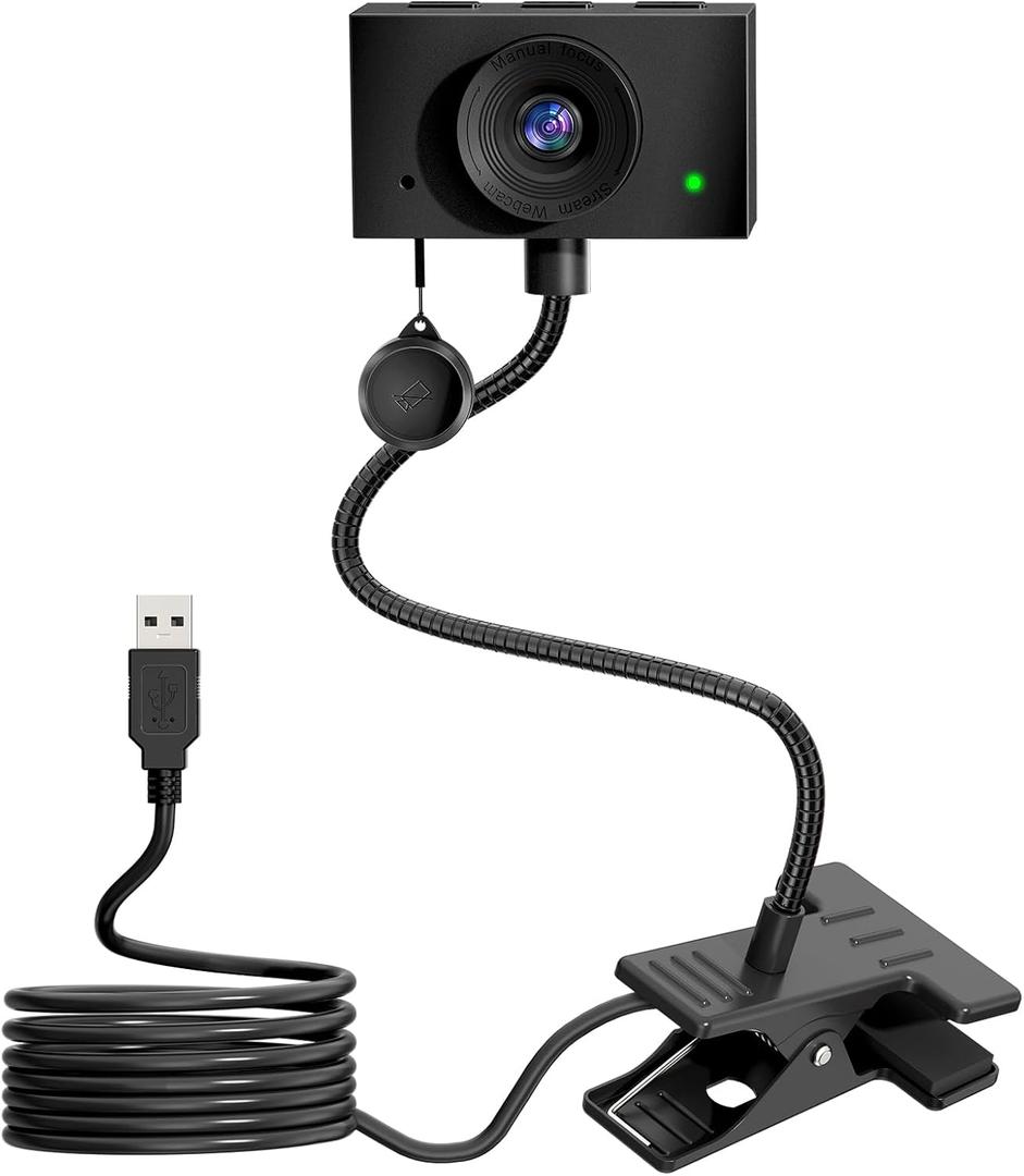 Webcam for PC, HD1080P 30fps Laptop Camera USB with Adjustable Gooseneck with Zoom, Full-Body View for Presentation Desktop Computer Video Calls Teams Skype (Black)