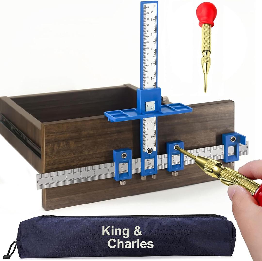 King&Charles Cabinet Hardware Jig, Cabinet Handle Jig with Automatic Center Punch, Avoid Jitter Caused by Direct Drilling. Use for Handles and pulls on drawers and doors. Perfect Set.