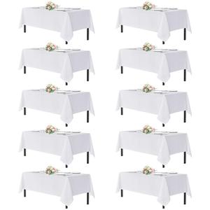 sancua White Table Cloths Rectangle, 10 Pack Tablecoths Rectangular for 6 Foot Tables - Washable Polyester Fabric Table Cover for Wedding, Birthday Party, Banquet Reception, 54x108 Inch
