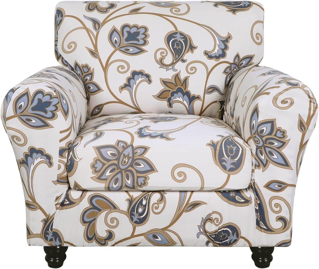 SearchI Stretch Sofa Cover Printed Couch Covers, Floral Pattern 2 Piece Armchair Slipcover with Separate Chair Cushion Cover, Washable Furniture Protector for Living Room(Armchair, Love Flower) (Small)