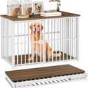 YATINEY Foldable Dog Crate Furniture, 37.4" Dog Kennel for Medium Dogs, No Assembly, Collapsible Dog Crate, Indoor Dog Cage End Table, with Secure Lock, for Living Room, Hallway, Bedroom, DC12WH