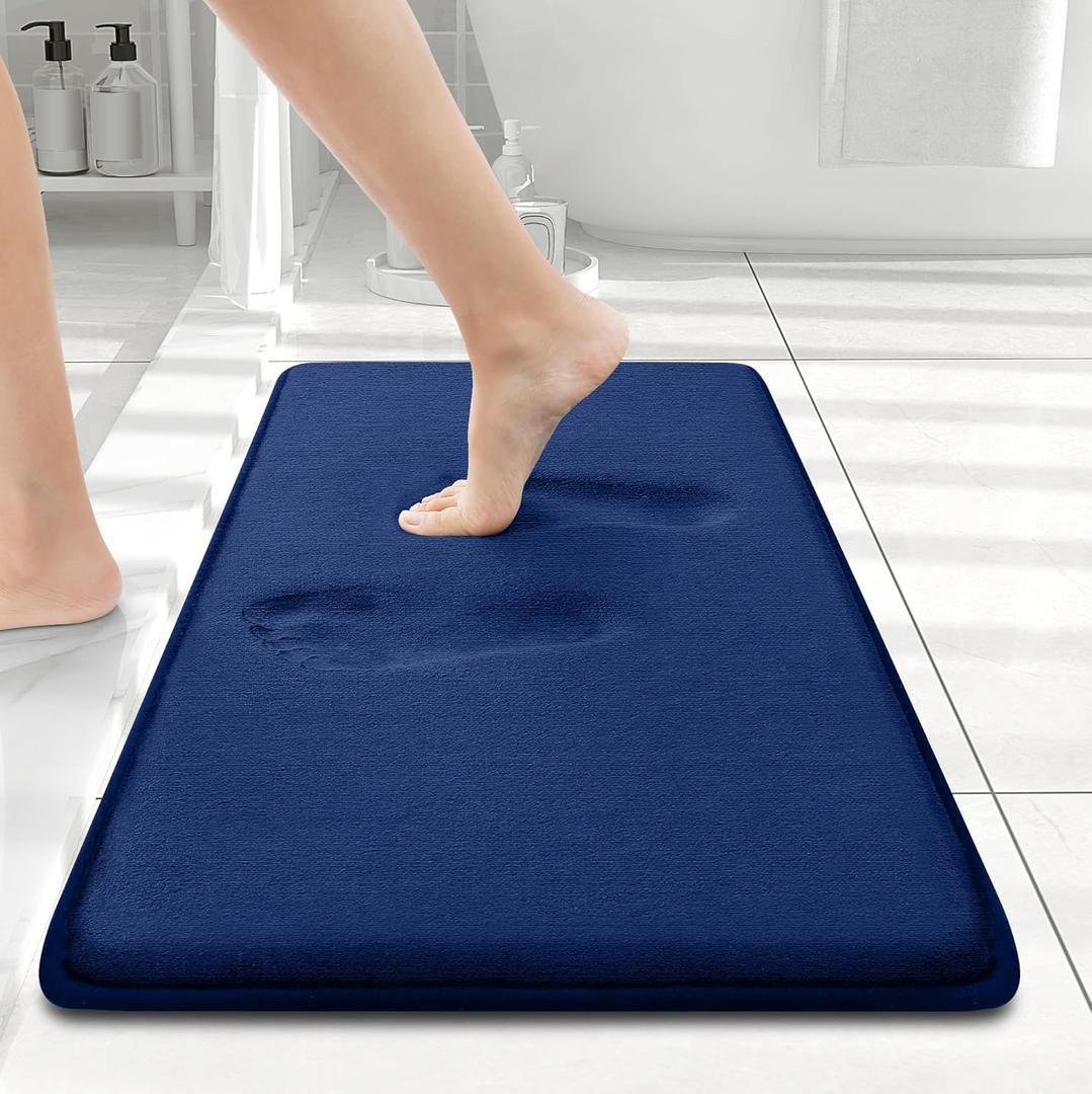 Smiry Memory Foam Bath Mat 24x16, Extra Soft and Absorbent Bathroom Mats, Non Slip Washable Carpet for Floor, Shower and Tub, Navy Blue