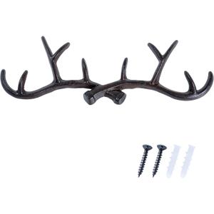 Notakia Vintage Deer Antler Decor Wall Hooks Rustic Cast Coat Hooks Wall Mounted, Vintage Cast Iron Antlers Wall Decor for Hunting Lodge, Cabin, Western Home (Brown Deer Antlers)