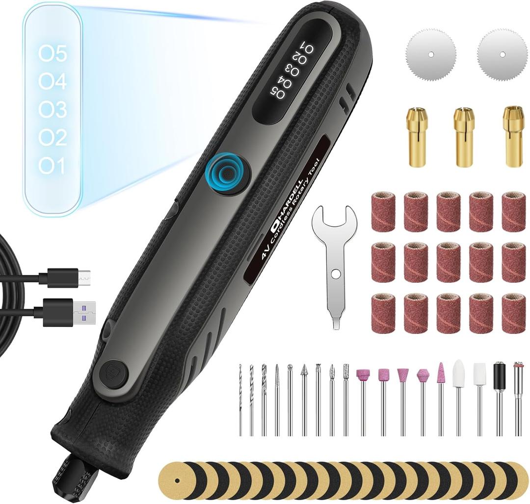 HARDELL Mini Cordless Rotary Tool 4V, 5-Speed Rotary Tool Kit with 69 Accessories, Power Rotary Tool for Cutting, Engraving, Sanding, Drilling, Polishing, Small Wood Carving tool or DIY Crafts, (Black)