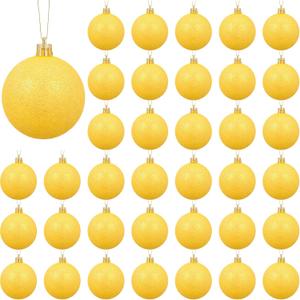 BBTO 36 Pcs Yellow Glitter Christmas Ornament, 2.4 Inch PVC Ball Decorations for Tree, Wreath, Table, Wall, Party