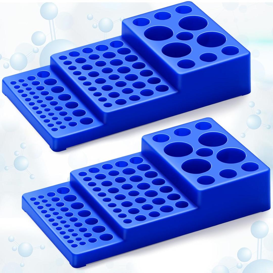 Threehoney Multifunctional Test Tube Vial Rack Trapezoidal Centrifuge Sample Bottles Rack Stackable Vial Holder Blue Tube Holder for 0.2ml-50ml Test Tube (2)