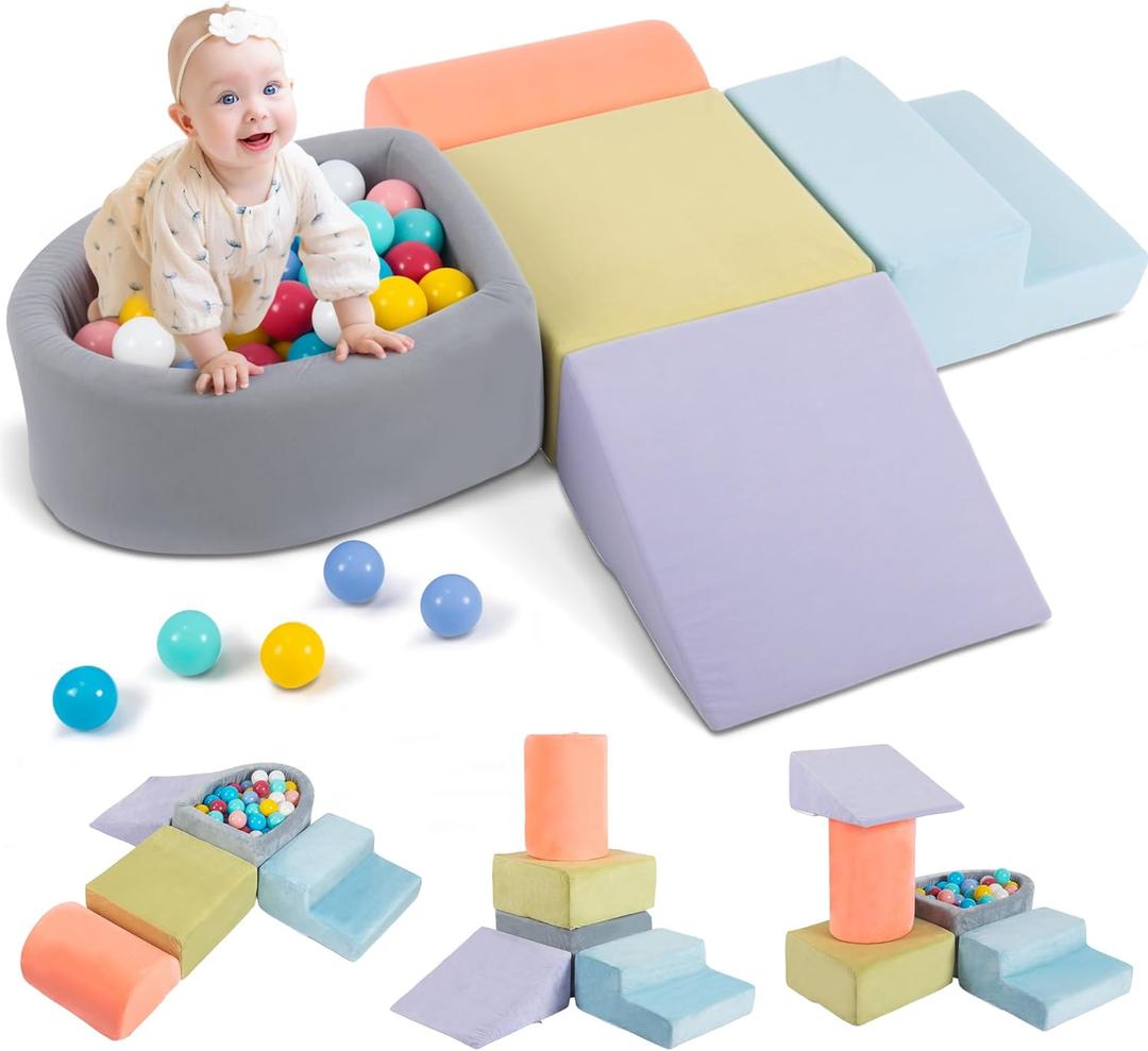 5-Piece Foam Climbing Block with Ball Pit, (Balls Not Included) | Climbing Toys for 1 Y+, Foam Climbing Blocks Soft Play Set for Toddlers, Baby Blocks Activity Play